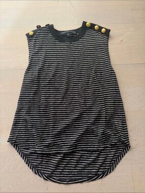 Veronica Beard Black and White Striped Sleeveless Tank with Gold Buttons